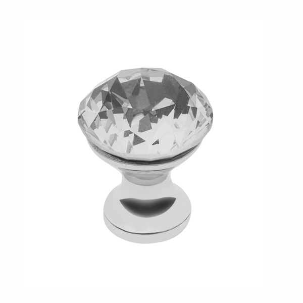 Ручка-кнопка с кристаллом, GZ-CRPB25-01, d=25мм, металл/закал. стекло, хром, GTV