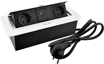 Горизонтальная, 2хEURO+2хUSB A+C, полуавтомат, белый, 263х117х65мм, металл/пластик, AQ