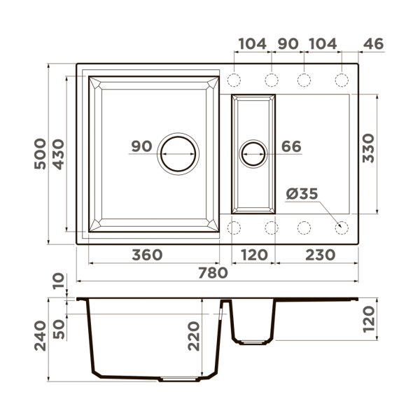 Мойка Sakaime 78-2-SA, Tetogranit/бежевый