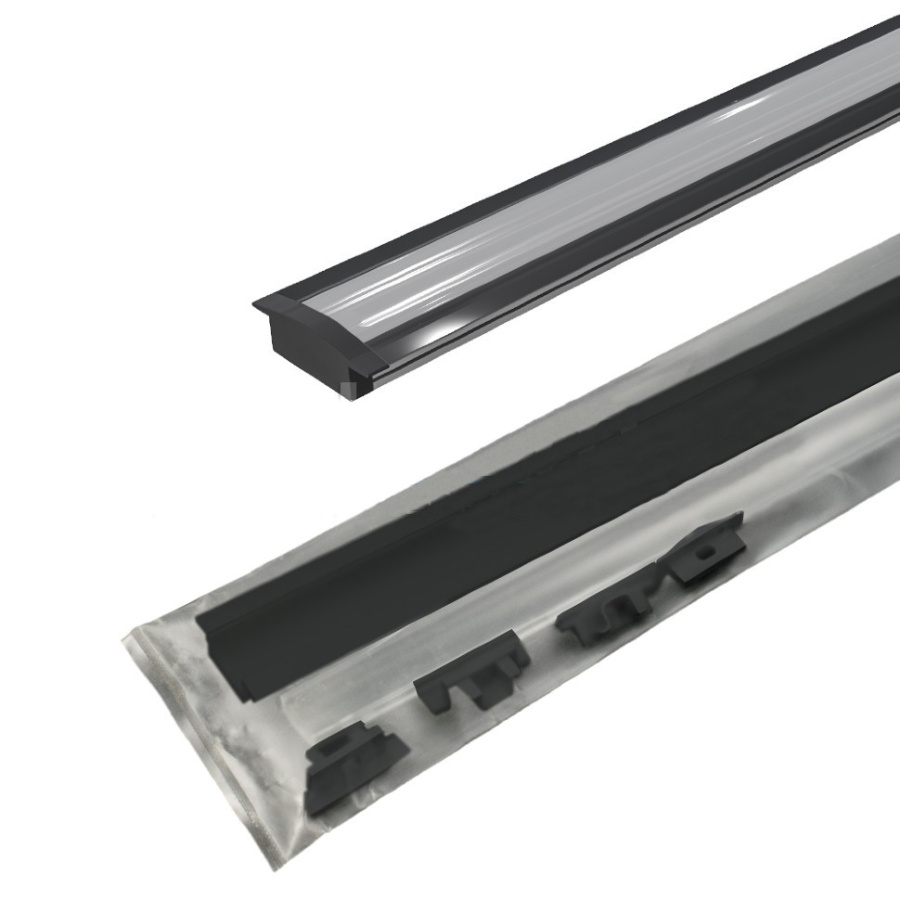 Профиль врезной 25х7х2000мм, лента ≤10мм, черный (диффузор полуматовый, 4 клипсы, 4 заглушки), 2507W