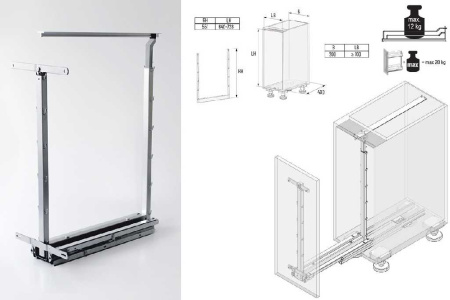 Выдвижная система Диспенса Джуниор Слим в базу 200мм, h=640-728 мм, хром, Kessebohmer