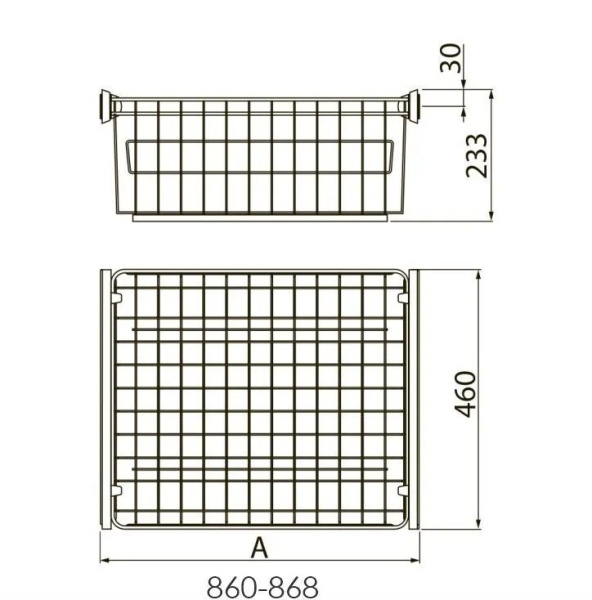 Корзина для белья в шкаф на 900мм, 460х825х233мм, без направляющих, белый
