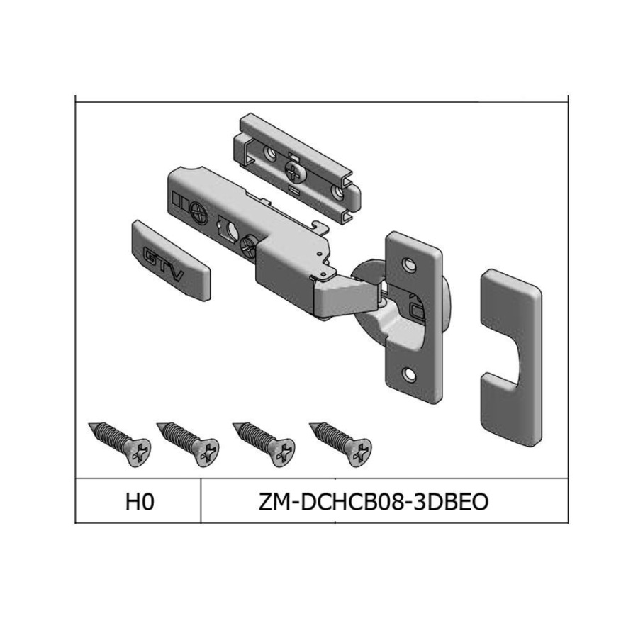 GTV Петля полунакладная, с планкой 0мм, с доводч., БЕЗ еврошурупа, 3D-регулировка, 45мм, черный
