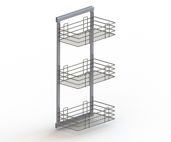 Корзина для белья 3х-уровневая выдвижная, 285х475х1015мм, напр. с доводчиком, серый