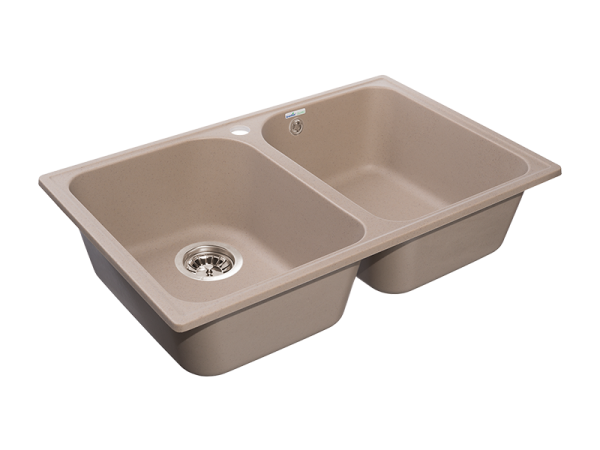 Мойка GranFest QUARZ 15, 737х478 мм, песочный (прямоугольная, 2 чаши, без сифона)