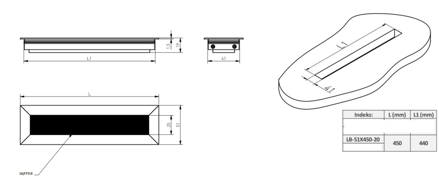 Заглушка для кабель-канала, 51х450мм, алюминий, черный, GTV