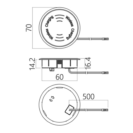 Встраиваемая беспроводная Qi, 12В/2А/15Вт, вход 12В, Ø70мм, серебро, IP44, GLS