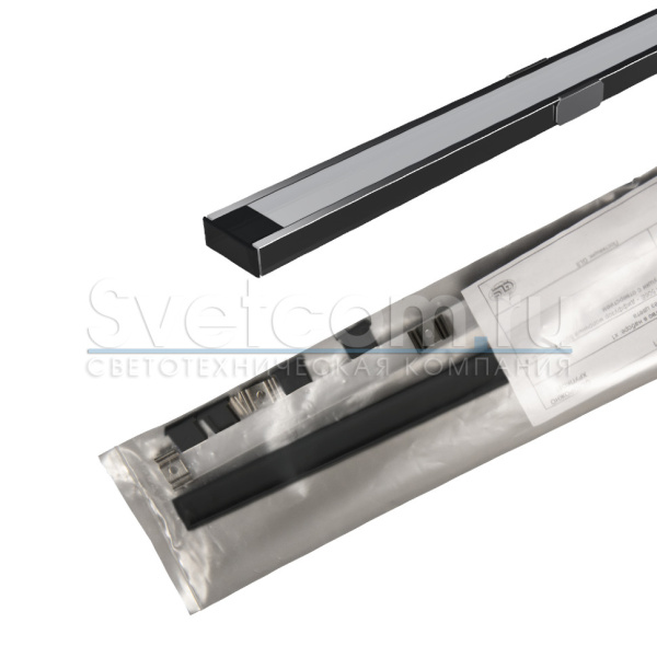 Профиль накладной 16х6х2000мм, лента ≤10мм, черный (диффузор полуматовый, 4 загл.+4 клипсы), 1506Е