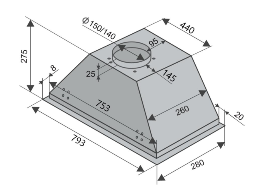 Вытяжка полновстраиваемая Falcon Black Glass 80, 80см, с угольным фильтром, черный, Konigin