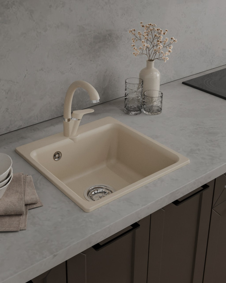 Мойка ЭкоМ М-430, 432х432мм, мрамор, бежевый (без сифона)