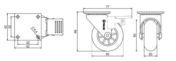 Опора колесная с площадкой, d=50мм, без стопора, прозрачный, 40кг/шт, Rejs