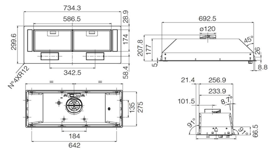 Вытяжка полновстраиваемая VIERA LUX GR/A/72, 73,5см, без угольного фильтра, серый, Jetair