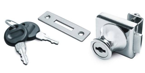 Замок для стекла одинарный + плоская ответная планка, хром