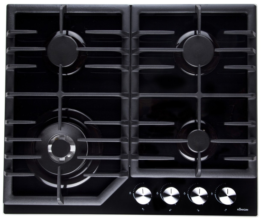 Варочная панель газовая Blaze 604 BKGW, 60см, черное стекло, Konigin