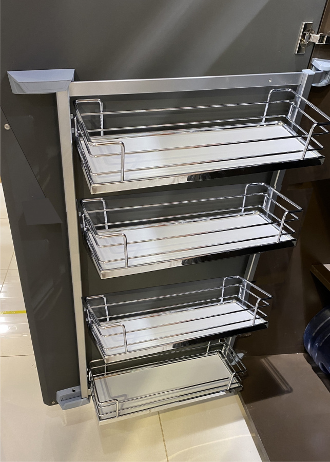 Стеллаж выкатной Тандем Сайд, 4 полки, 450х1100мм, в базу на 450мм, хром, Kessebohmer