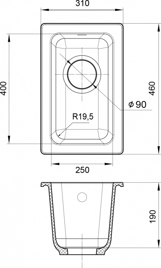 Мойка Rivelato BERKANA 25, 310х460х190мм, антрацит