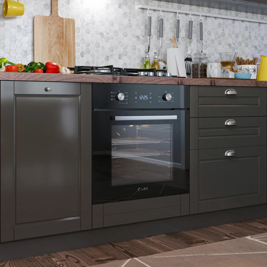 Духовой шкаф EDM 071 BL, 60 см, стекло/нерж. сталь, черный, Lex