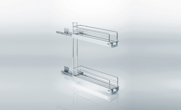 Корзина 150мм, 2 яруса, боковое правое, с напр. полн. выдвиж., плав. закр, 3D, хром, Kessebohmer