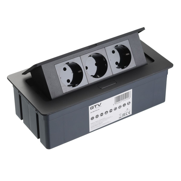 Горизонтальная, 3хEURO, полуавтомат, черный, усов.заземл., 240х120х73мм, алюм./пластик, GTV