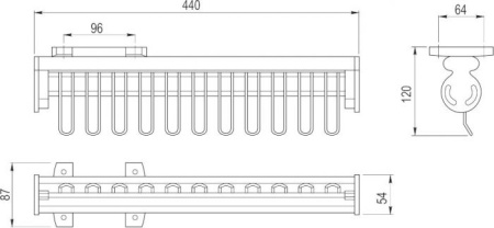 Вешалка для ремней и галстуков, 130х440х87мм, частичное выдвижение, алюминий/черный