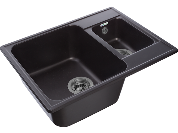 Мойка GranFest QUARZ 09, 617х480 мм, черный (прямоугольная, 1,5 чаши, без сифона)