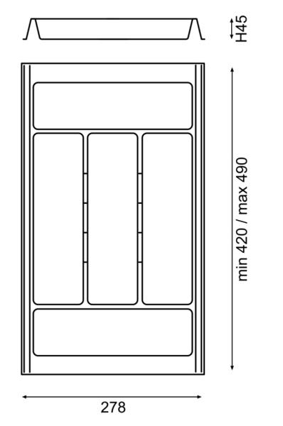 Лоток для кухонных принадлежностей Combi 712, 278x490x45мм, двусторонний, темно-серый, Gollinucci