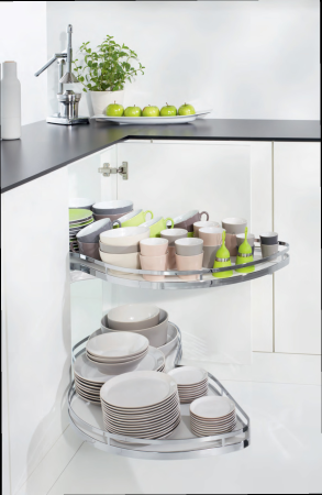 Механизм Леманс 600мм в угловой шкаф, 2 полки, H 600-750мм, левый, хром, Kessebohmer