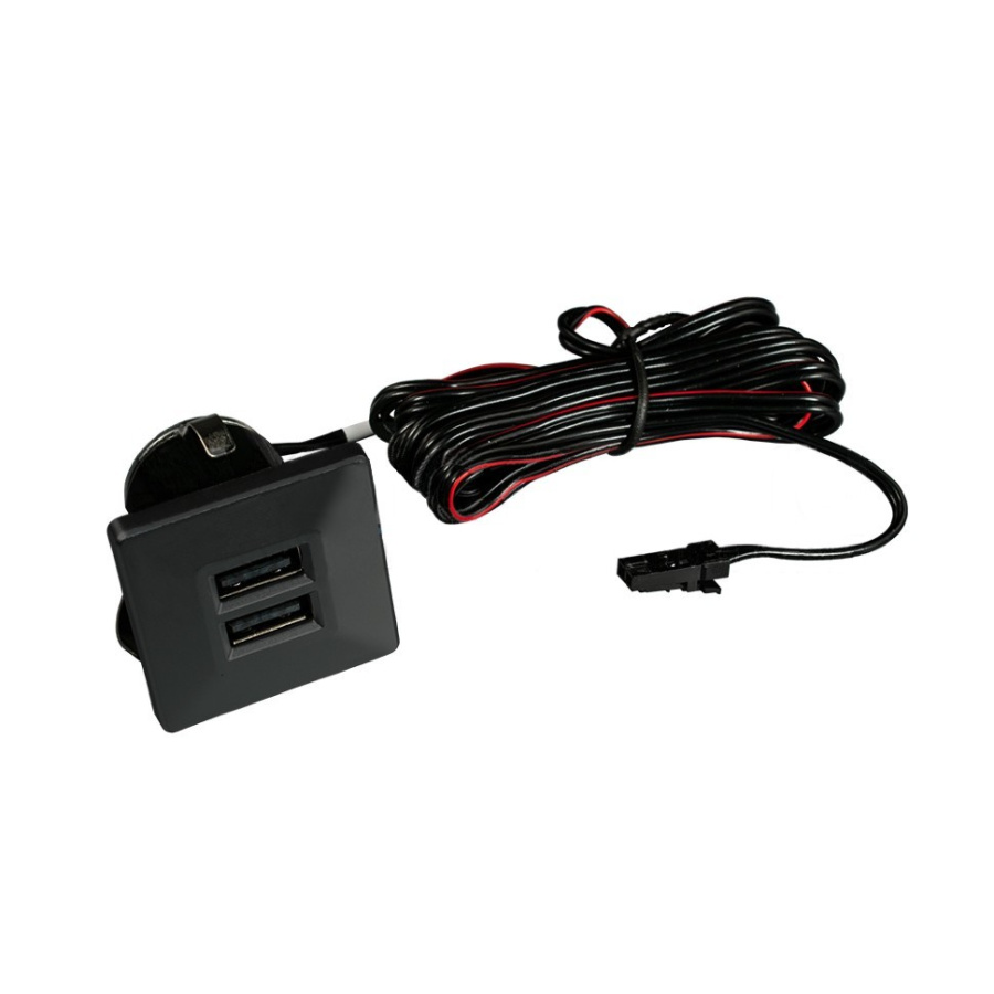 Встраиваемая 2хUSB-A, 5В/2.1А (1х2.1А/2х1.05А), вход 12В, квадрат 37х37мм, черный, IP20, GLS
