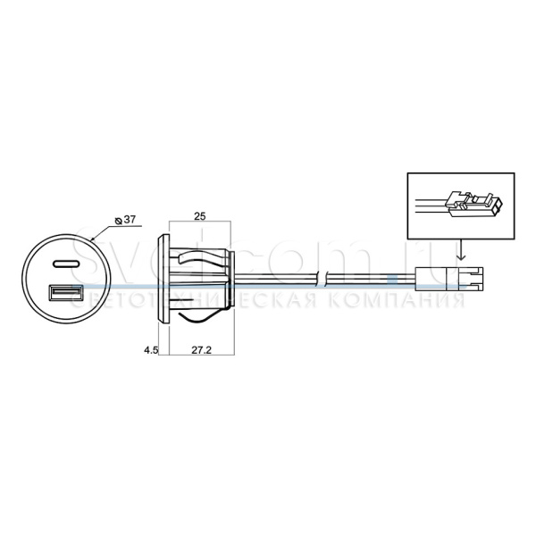 Встраиваемая 2хUSB A+C, 5В/3А (2х3.0А), вход 12В, Ø37мм, серебро, IP20, GLS