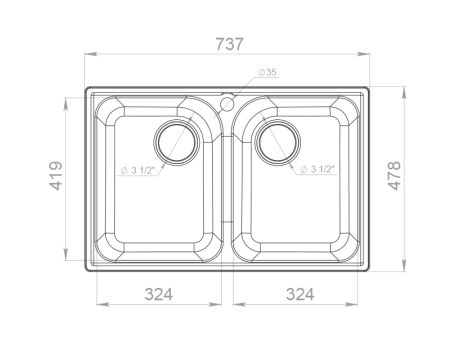 Мойка GranFest QUARZ 15, 737х478 мм, песочный (прямоугольная, 2 чаши, без сифона)