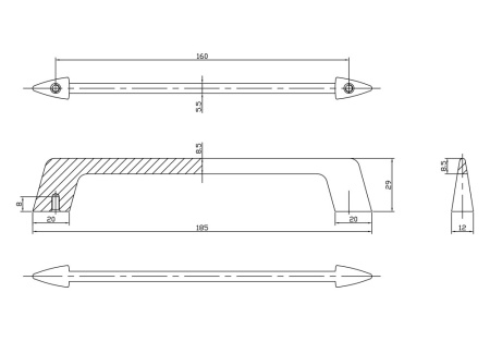 Ручка-скоба, 636, 160мм, металл, брашированное золото