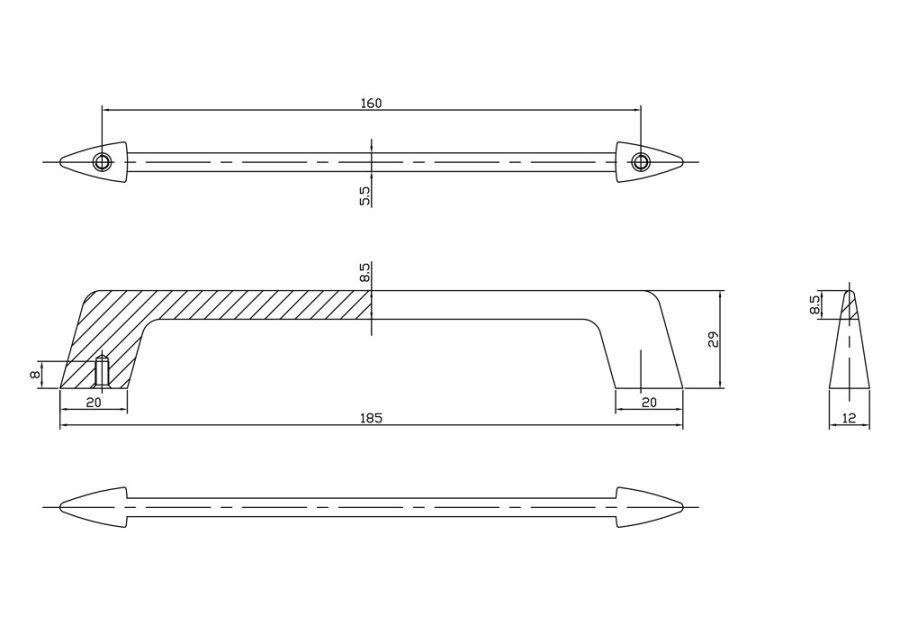 Ручка-скоба, 636, 160мм, металл, браш черный никель