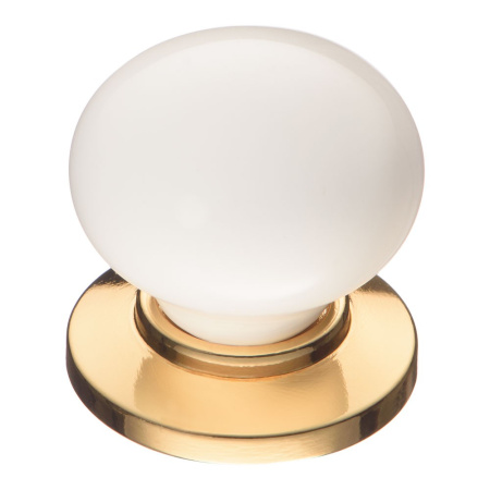 Ручка-кнопка, 3005-69-000, d=32мм, керамика/металл, белый/глянцевое золото