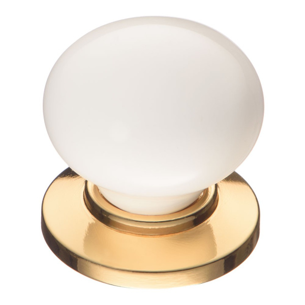 Ручка-кнопка, 3005-69-000, d=32мм, керамика/металл, белый/глянцевое золото