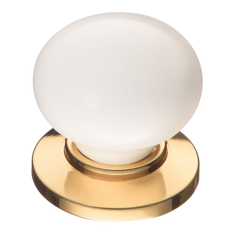 Ручка-кнопка, 3005-69-000, d=32мм, керамика/металл, белый/глянцевое золото