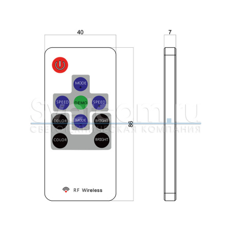 Контроллер с RF-пультом для RGB лент, 12-24В/108-216Вт, 9А, 42х12х8мм, белый