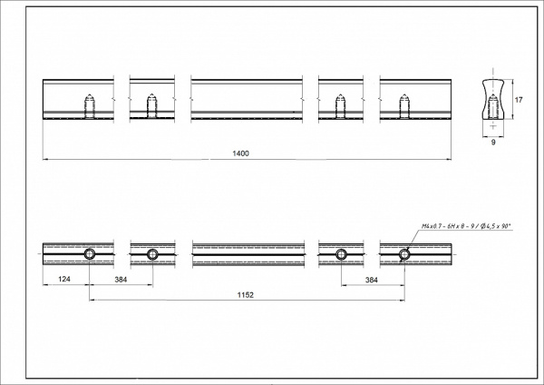 Ручка-скоба, CPA1, 3х348мм, L=1400мм, металл, алюминий