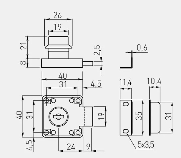 Замок мебельный №138, с ответной планкой, хром