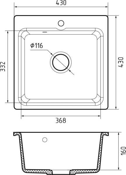 Мойка GranFest SMART 430, 430х430 мм, бежевый (без сифона) 
