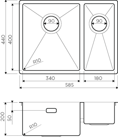 Мойка Taki 58-2-U/IF-IN-R, нержавеющая сталь, нержавеющая сталь