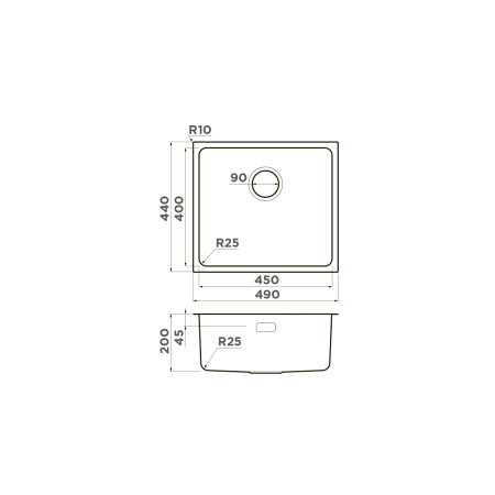 Мойка Tadzava 49-U/I-LG, нержавеющая сталь, светлое золото