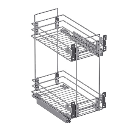 Корзина 300мм, 2 яруса, 260х450х530, двустороннее боковое нижнее/диагональное крепление, без направляющих, хром, Россия