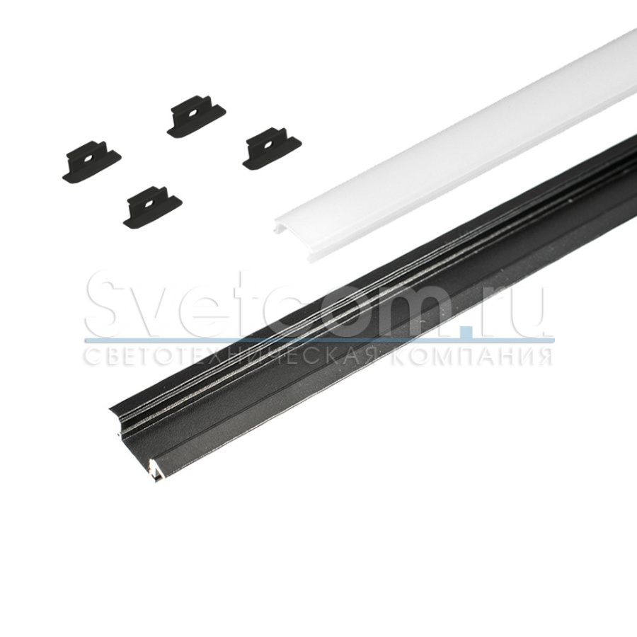 Профиль врезной 25х7х3000мм, лента ≤10мм, черный (диффузор белый, 6 заглушек), 2507W