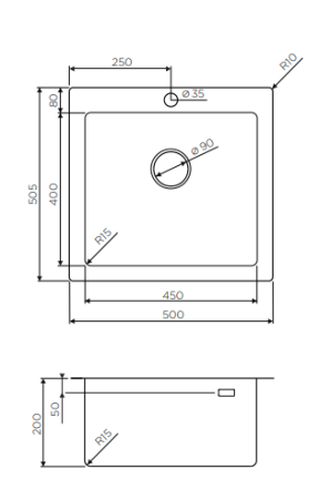 Мойка Amadare 50-IN, нержавеющая сталь, нержавеющая сталь 