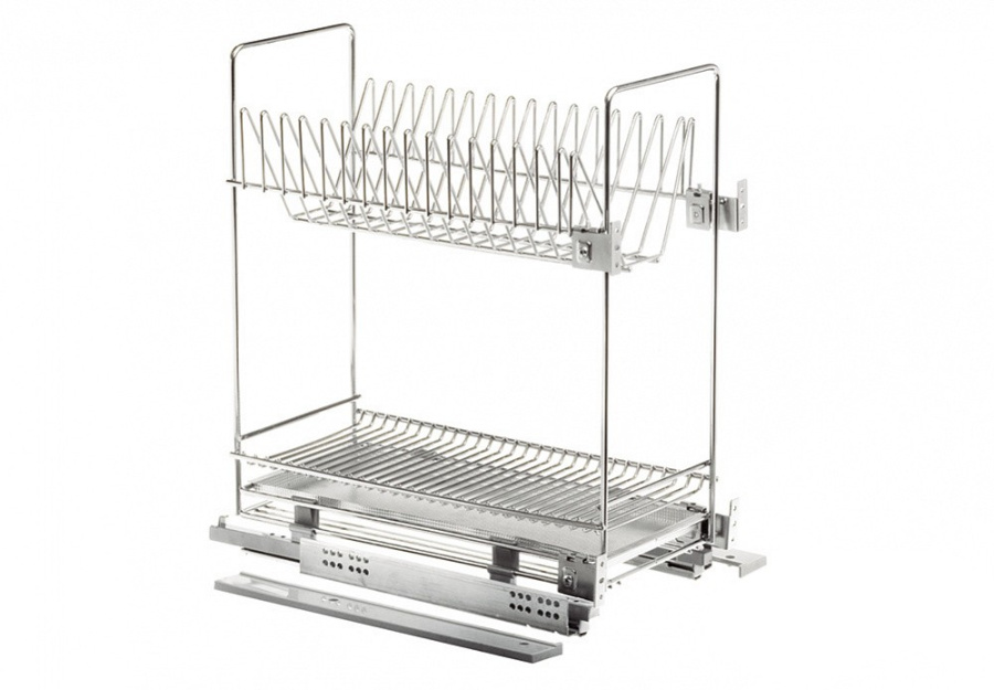 Сушка выкатная 2-ярусная, 300мм, 264х470х520мм, ниж крепл, полное выдвиж, с доводчиком, хром