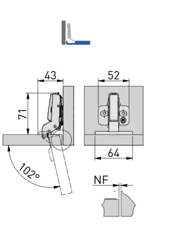 GTV Петля Silento Pro внутренняя, с планкой 0мм, доводч 2way, БЕЗ еврошурупа, 3D-регулировка, черный