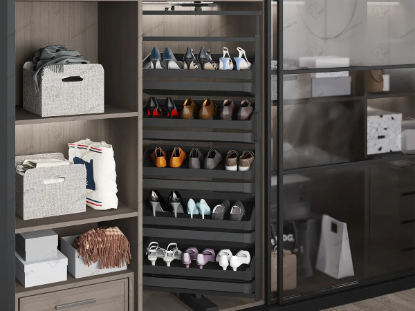 Обувница поворотно-выдвижная, 700х360х1910-2110мм, 12 полок, в шкаф 800мм, антрацит, Starax