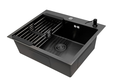 Мойка врезная Ладога 50, 500х400х220мм, нерж. сталь SS201, черный PVD, дозатор+корзина, CMF