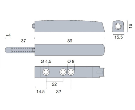 Толкатель Push Open для петель с пружиной, 9,8x80мм, в корпусе, с демпфером, серый, Titus