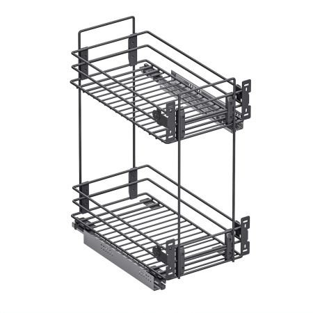Корзина 300мм, 2 яруса, 260х450х530, бок.нижн./диаг.крепл., направл.Hettich с довод., черный, Россия